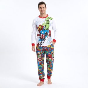 Marvel Comics Men's Full Sleeves Pajama Set - White- MF 024