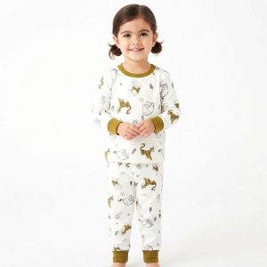 Tiger Girls Full Sleeves Pajama Set MCHAKKY - White