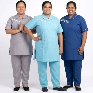 Top Lace Maid Punjabi Uniform TC- Cotton Material - Sky Blue Grey Navy Blue