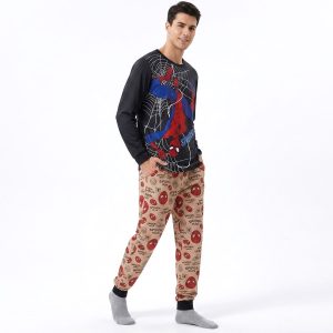 Spiderman Men's Full Sleeves Pajama Set - Black Brown -MF 012