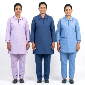 1 Pocket Maid Punjabi Uniform TC- Cotton Material - Sky Blue Purple Navy Blue