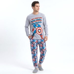 Captain America Men's Full Sleeves Pajama Set - Grey- MF015