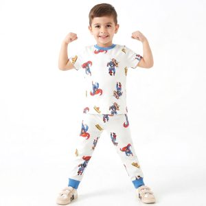 Superman Logo Boys Half Sleeves Pajama Set MCHAKKY - White