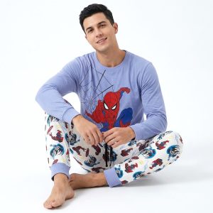 Spiderman Men's Full Sleeves Pajama Set - Sky Blue -MF 022