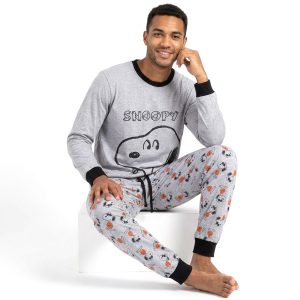 Snoopy Men's Full Sleeves Pajama Set - Grey- MF 013