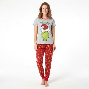 Grinch Ladies Pajama Set - Grey Red