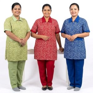 Leaf Uniforms Maid Kreb Punjabi يونيفورم كريب - Green, Blue, Red