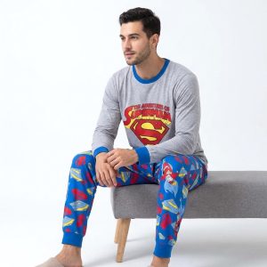 Superman Men's Full Sleeves Pajama Set - Grey Blue- MF 010