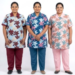 Flower Uniforms Maid Kreb Punjabi يونيفورم كريب - Maroon, Blue, Pink