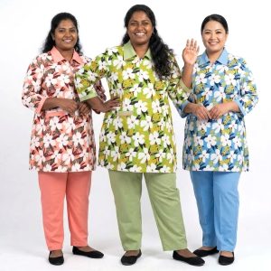 Flower Uniforms Maid Kreb Punjabi يونيفورم كريب - Green, Blue, Pink