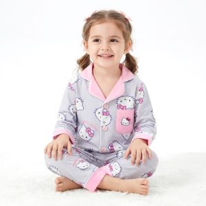 Hello Kitty Girls Front Open Pajama Set - Grey