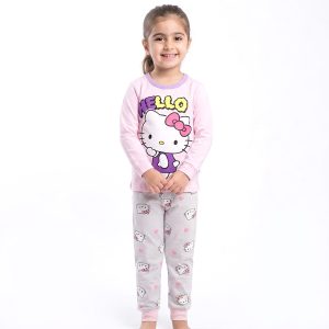 Hello Kitty Girls Full Sleeves Pajama Set KHAFIF - Pink Grey