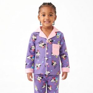 Minnie Love Girls Front Open Pajama Set - Dark Blue