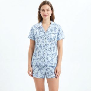 All Floral Ladies Front Open Shorts Set - Sky Blue
