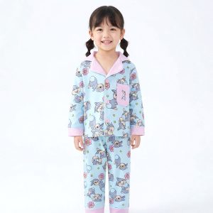Thumper Girls Front Open Pajama Set - Sky Blue