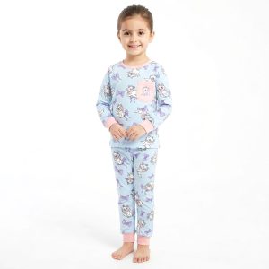 Marie Bow Girls Full Sleeves Pajama Set KHAFIF - Sky Blue
