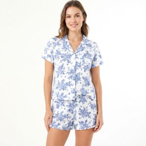 Floral Big Ladies Front Open Shorts Set - White