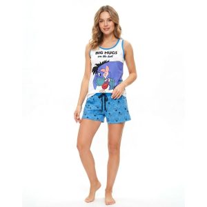 Big Hug Ladies Halfer Shorts Set - White Blue