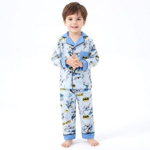 All Batman Boys Front Open Pajama Set - Sky Blue