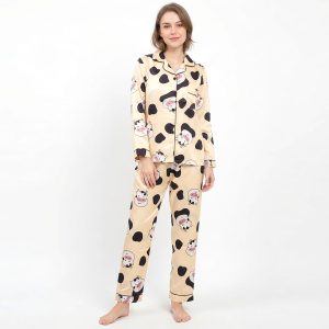 Cow Ladies Full Sleeves Sarten Pajama Set - Yellow