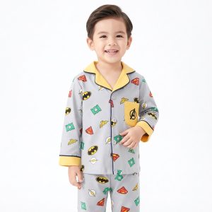 Hero Logo Boys Front Open Pajama Set - Grey