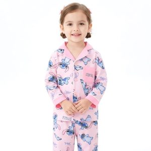 Stitch Fun Girls Front Open Pajama Set - Pink