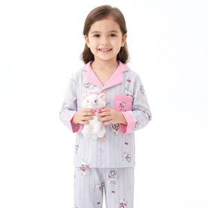 Marie Strips Girls Front Open Pajama Set - Grey