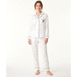 VS Dots Ladies Full Sleeves Pajama Set - White