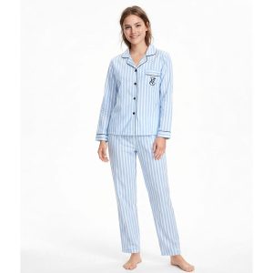 VS Strips Ladies Full Sleeves Pajama Set - Sky Blue