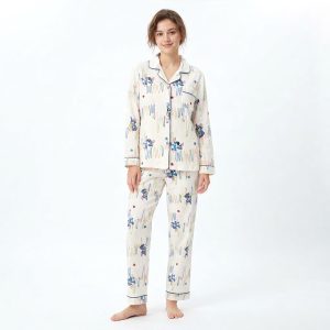 Stitch Voice Ladies Full Sleeves Pajama Set - Cream